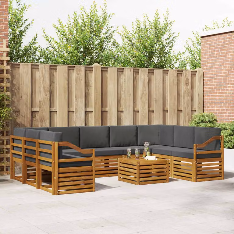 vidaXL Set di divani da esterno a forma di U in legno di acacia con cuscini, beige e antracite