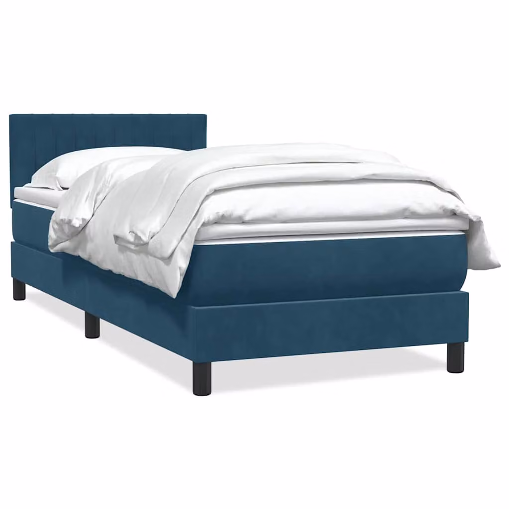 vidaXL Giroletto a Molle con Materasso in Velluto Blu Scuro e Bianco L: 223 cm, L: 80 cm, H: 88 cm