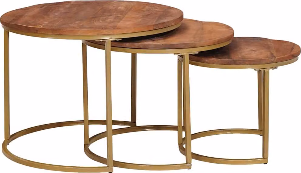 Tavoli da Caffè Nido 3 pcs Legno massello di mango e acciaio