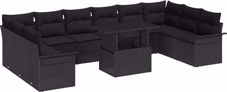 Set Divano da Giardino con cuscino 11 pcs Nero Poly Rattan