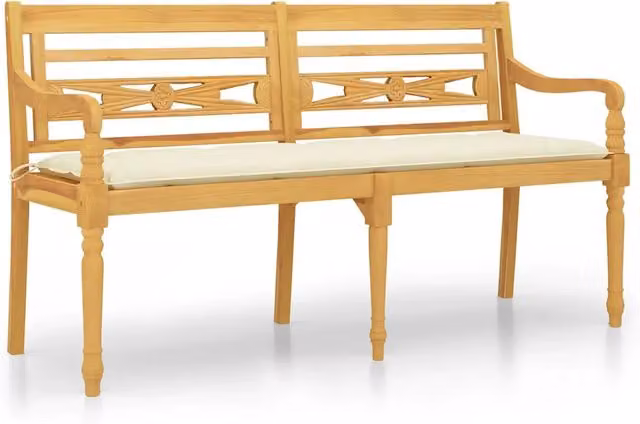 Panchina da giardino Batavia in legno di teak con cuscini beige L: 150 cm – 1