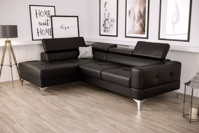 L-Form Möbel Design Schwarz Leder Holz Modern Luxus Italien Ecksofa Couchen