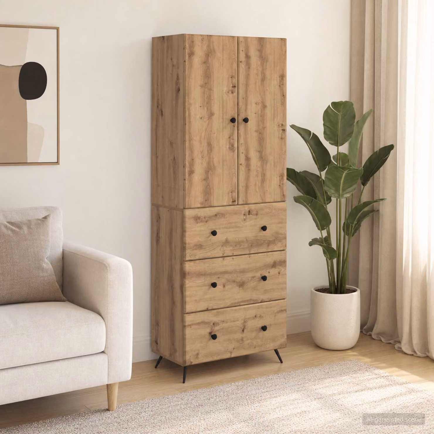 Set di 2 armadi moderni vidaXL in legno e metallo marrone con ante scorrevoli e cassetti, L 66 x P 34,5 x H 90 cm