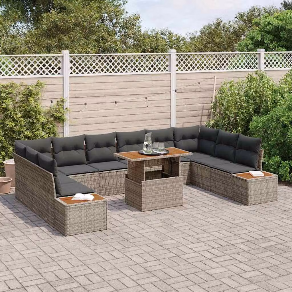 Maison Exclusive - Set da giardino composto da 11 pezzi, divano, colore grigio, realizzato in rattan sintetico