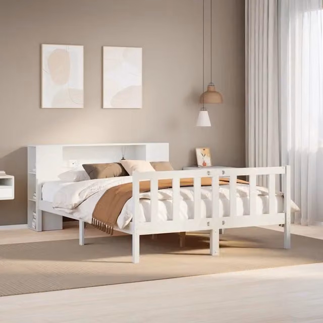 Letto Libreria senza Materasso Bianco 150x200 cm Legno di Pino 3322089