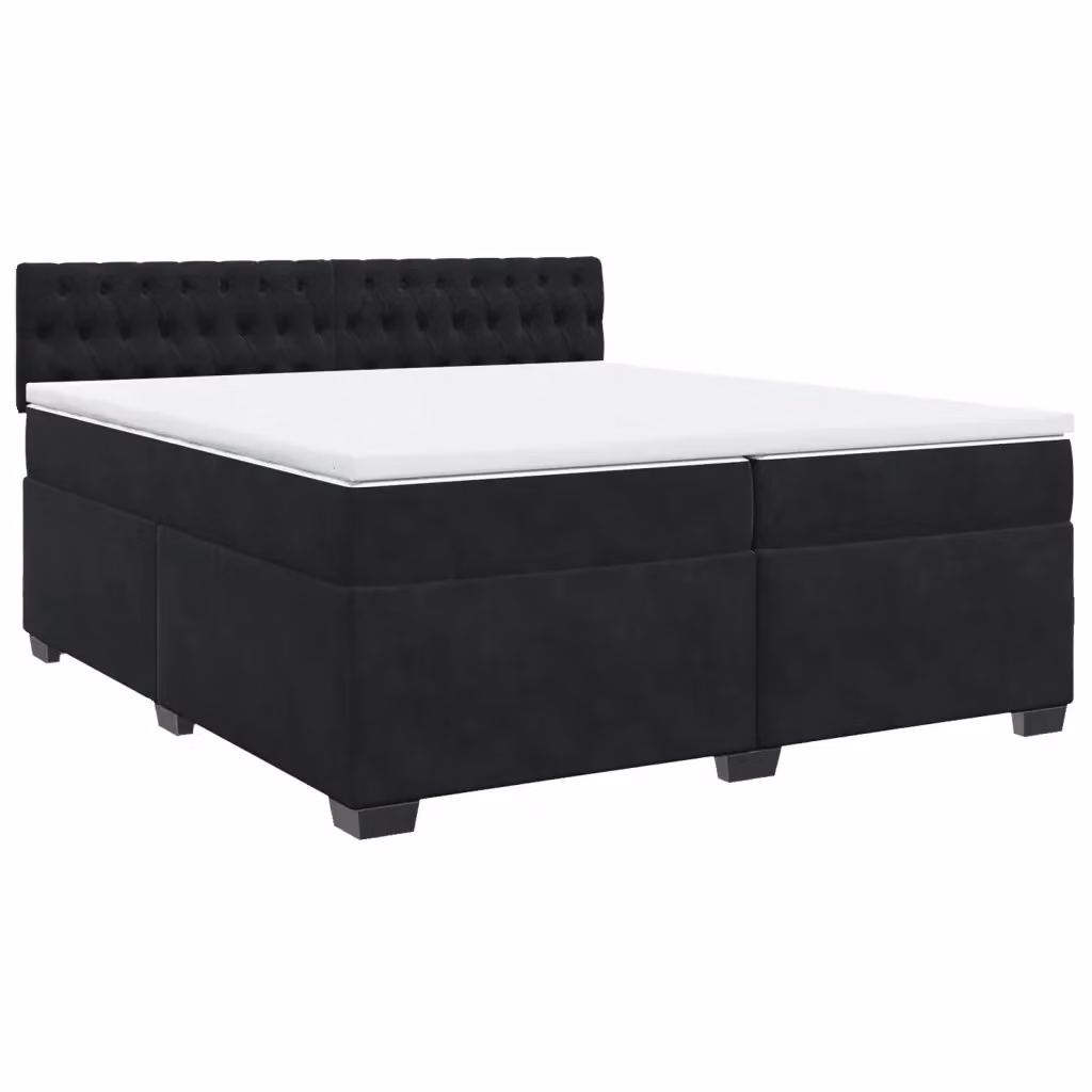 Letto Ibrido vidaXL con Giroletto a Molle e Materasso in Velluto Nero e Bianco L/P: 200 x 200 cm – 2
