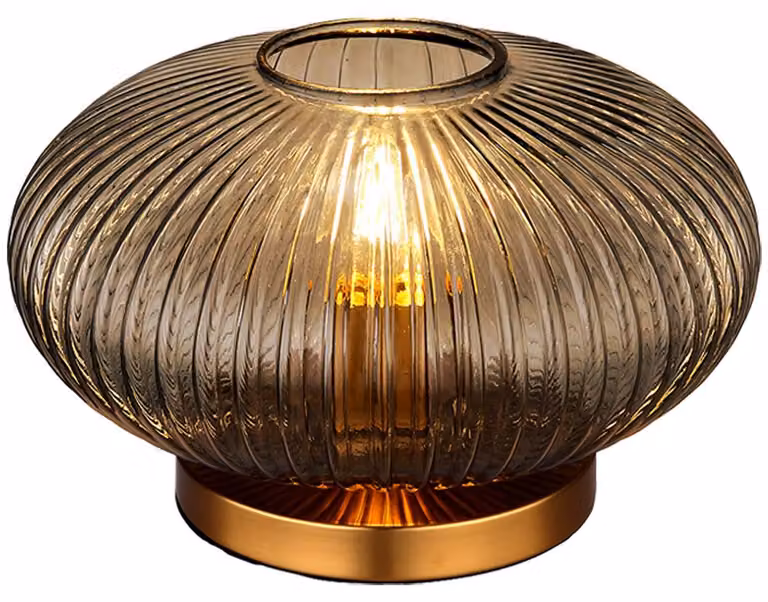 Lampada da tavolo a LED ottone, vetro colorato fumé, H 20 cm
