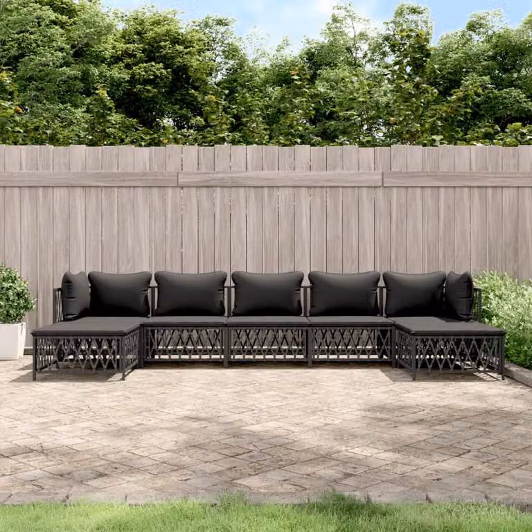 Set Salotto da Giardino vidaXL 7 pz Moderno con Cuscini in Textilene e Acciaio Verniciato Antracite e Grigio