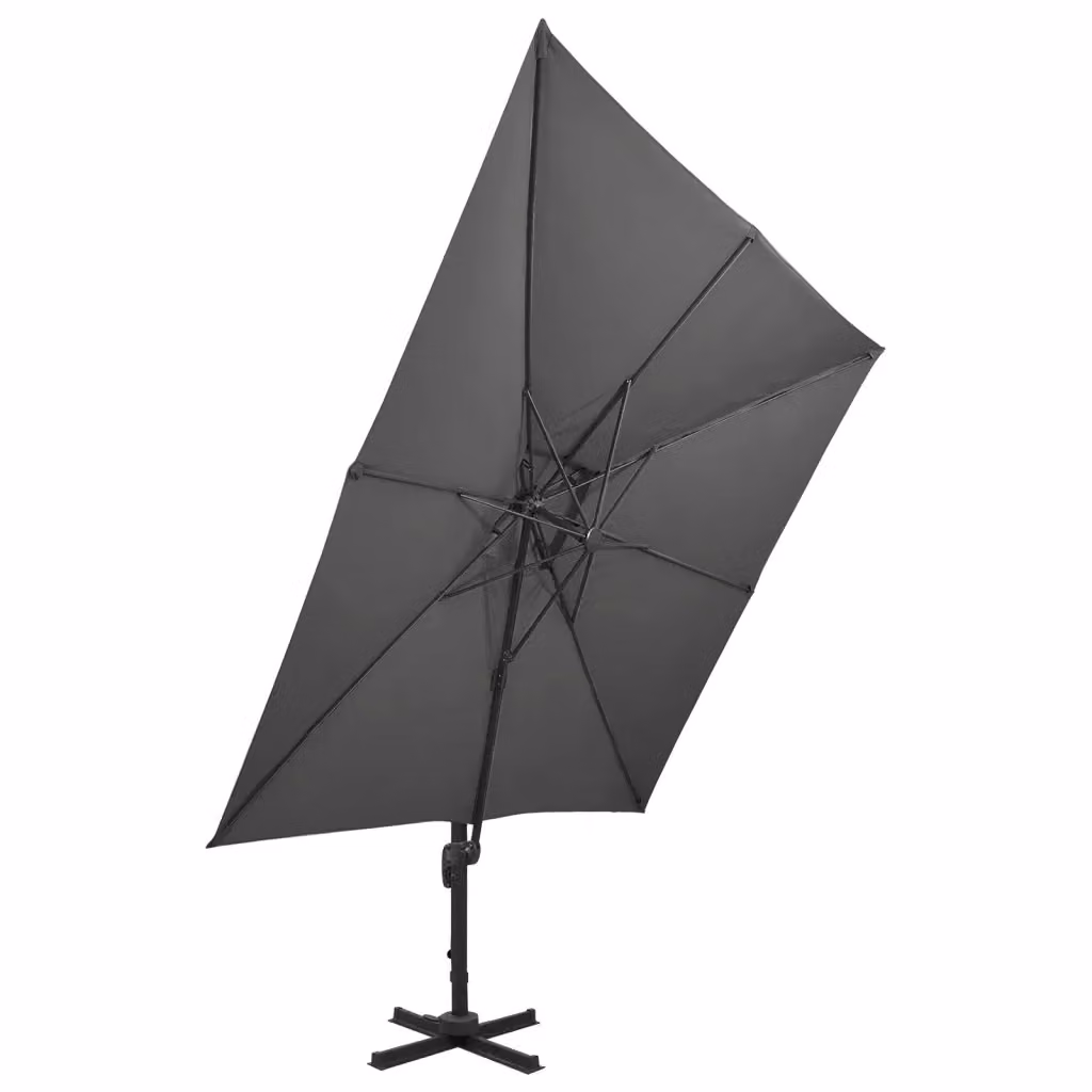 Ombrellone a Sbalzo vidaxl con Doppia Copertura in Poliestere e Struttura in Alluminio, Colore Antracite, L/P: 300 x 300 cm, H: 258 cm – 2