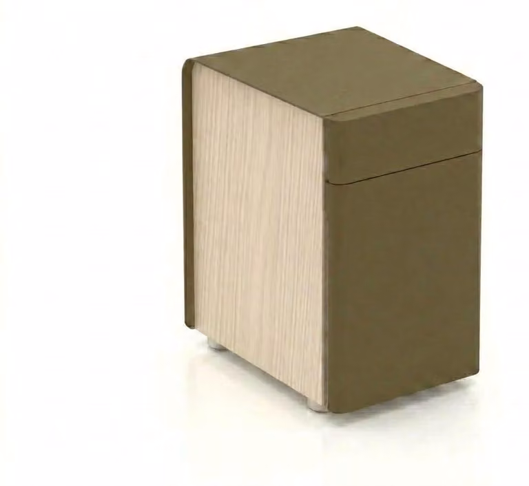 Comodino da ufficio moderno, con decoro in legno verde e pratiche cassettiere