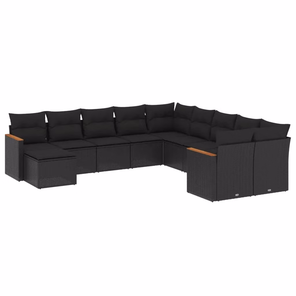 Set di Divani da Giardino vidaXL 11 Pezzi in Polyrattan Nero con Cuscini e Ottoman – 2
