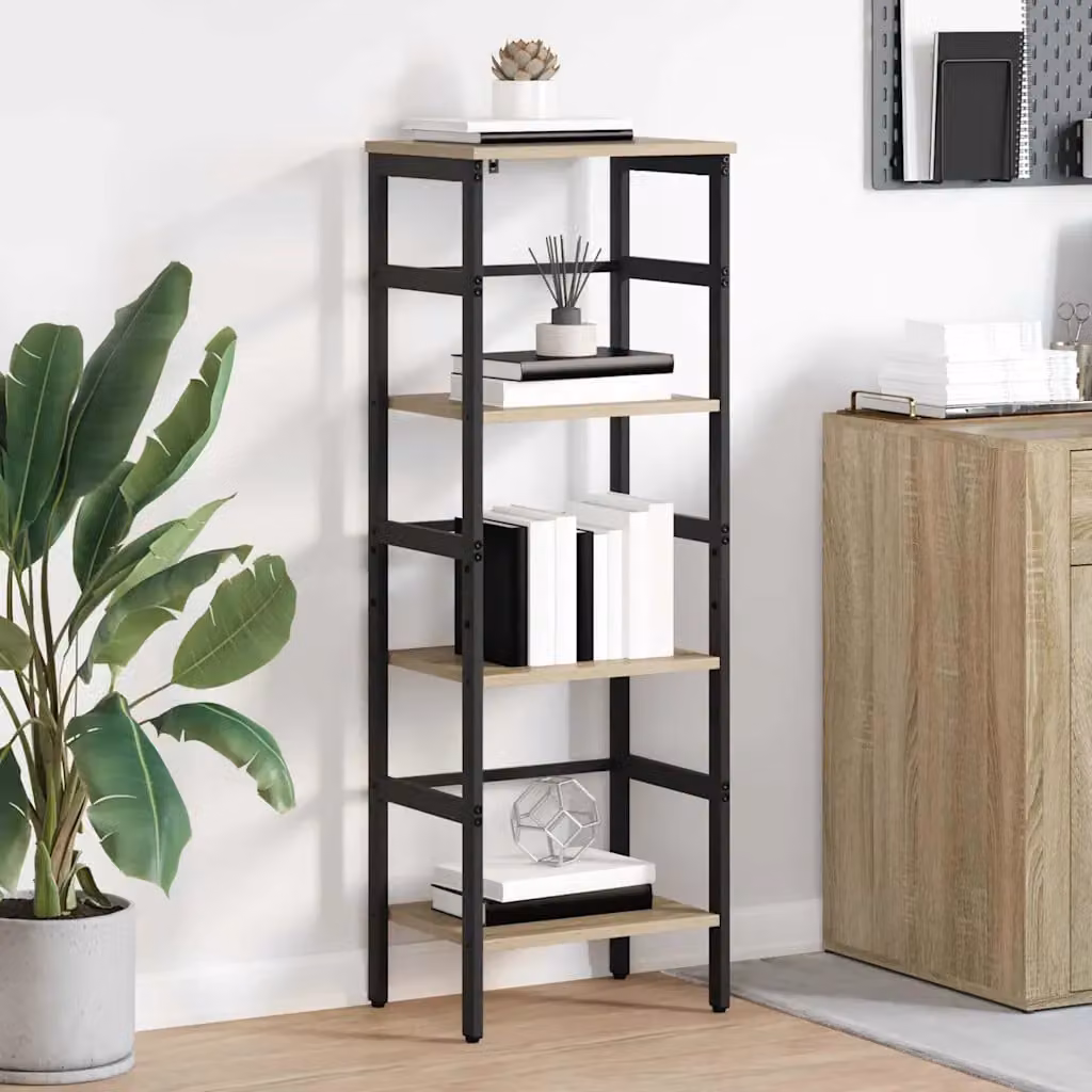 Libreria a 3 livelli vidaXL in stile industrial con legno e metallo, marrone e nero, L 40 cm x P 29,5 cm x H 115 cm