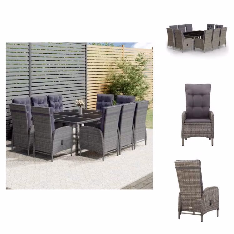 vidaXL Set da pranzo da giardino 11 pezzi in rattan grigio - Set di mobili da giardino