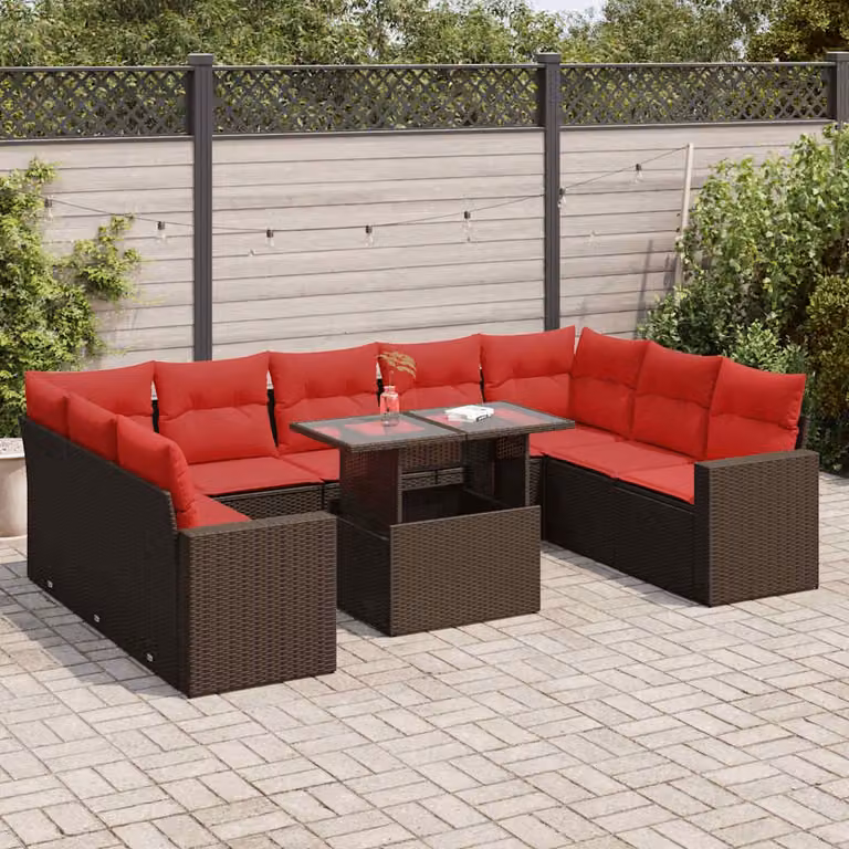 Maison Exclusive - Set da giardino 10 pezzi con cuscini Marrone Polyrattan Acacia