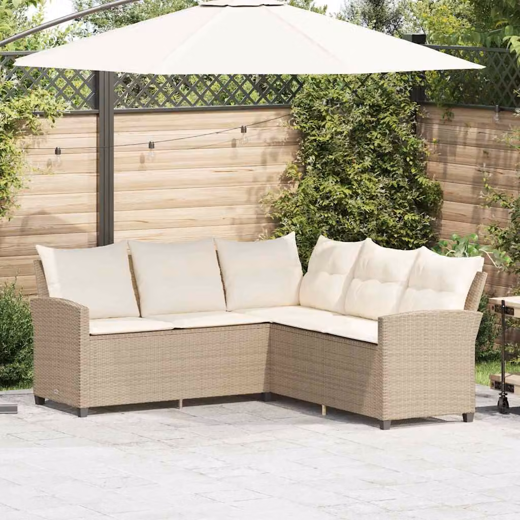vidaXL Divano a Forma di L in Polyrattan Beige con Cuscini e Struttura in Metallo per Giardino e Terrazza
