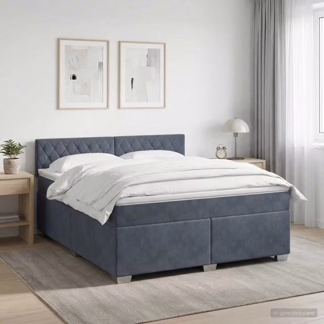 Letto con Box Spring, Materasso e LED vidaXL in Velluto Grigio, L/P: 140 x 190 cm