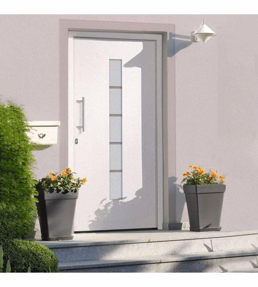 Porta d'Ingresso Moderna vidaXL in Alluminio e Plastica Bianca L: 100 cm, H: 210 cm
