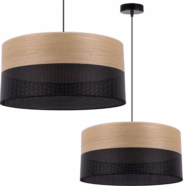 Lampada A Sospensione Singola, Paralume In Impiallacciatura Di Quercia Dorata, 44 Cm