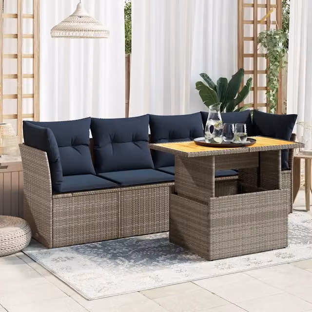 Set Divano da Giardino 5 pz con Cuscini Grigio in Polyrattan 3326882