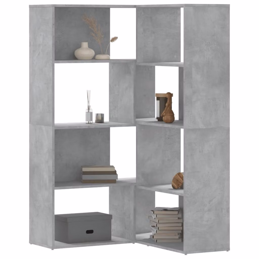 Libreria d'angolo vidaXL a 4 ripiani in MDF e legno, Grigio, L 85 cm x P 85 cm x H 140 cm