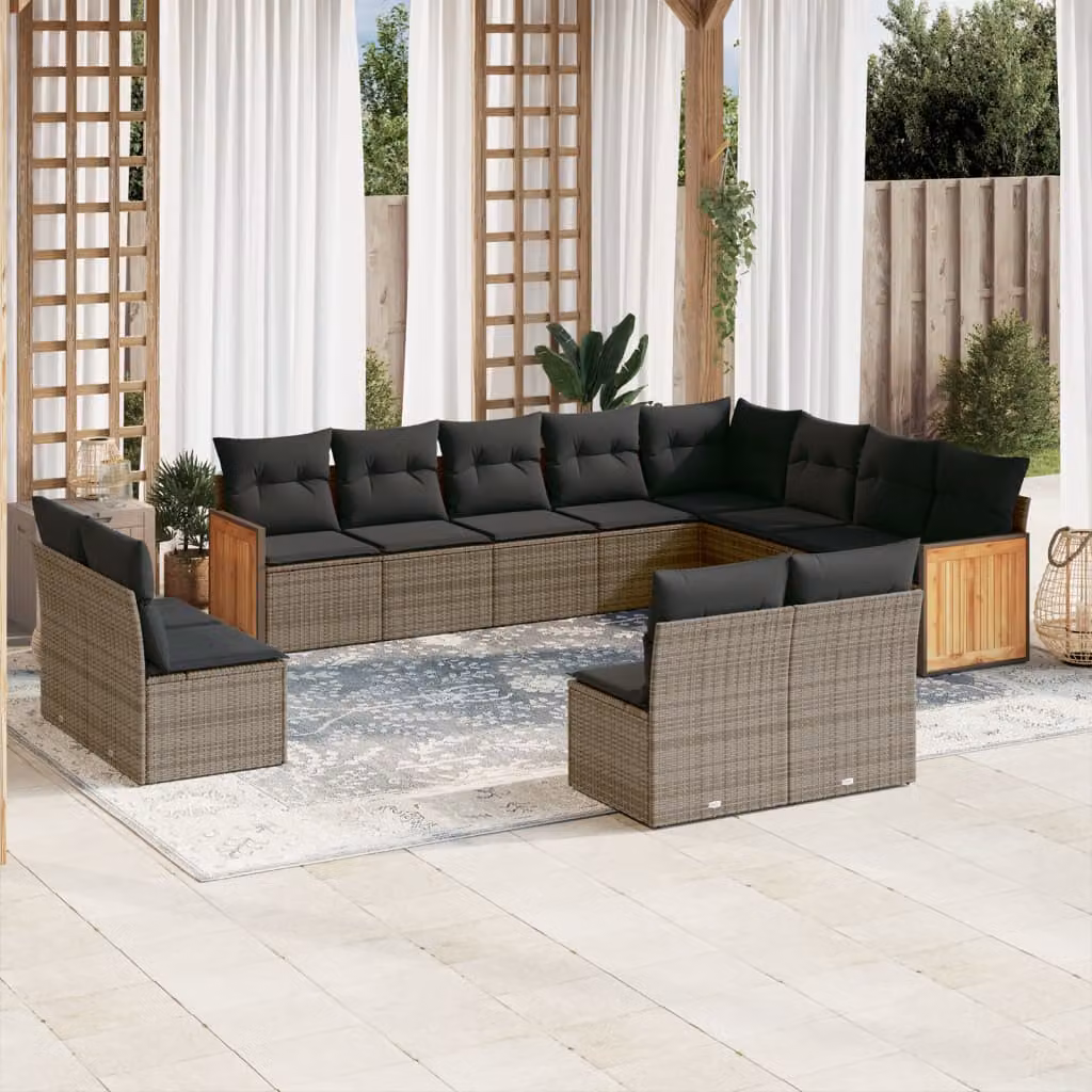 vidaXL Set di Divani da Giardino a L 12 pz in Polyrattan Grigio con Cuscini – 1