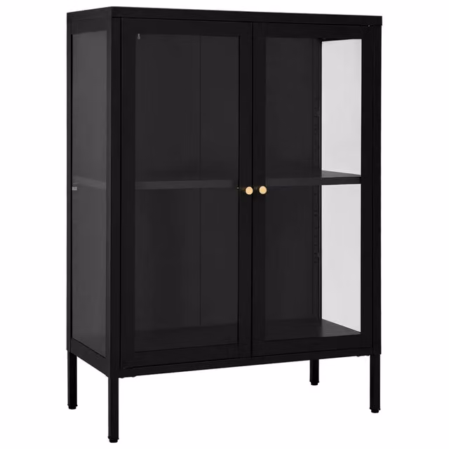 Credenza | Madia | Buffet da pranzo | Armadio da pranzo Nera 75x35x105 cm in Acciaio e Vetro