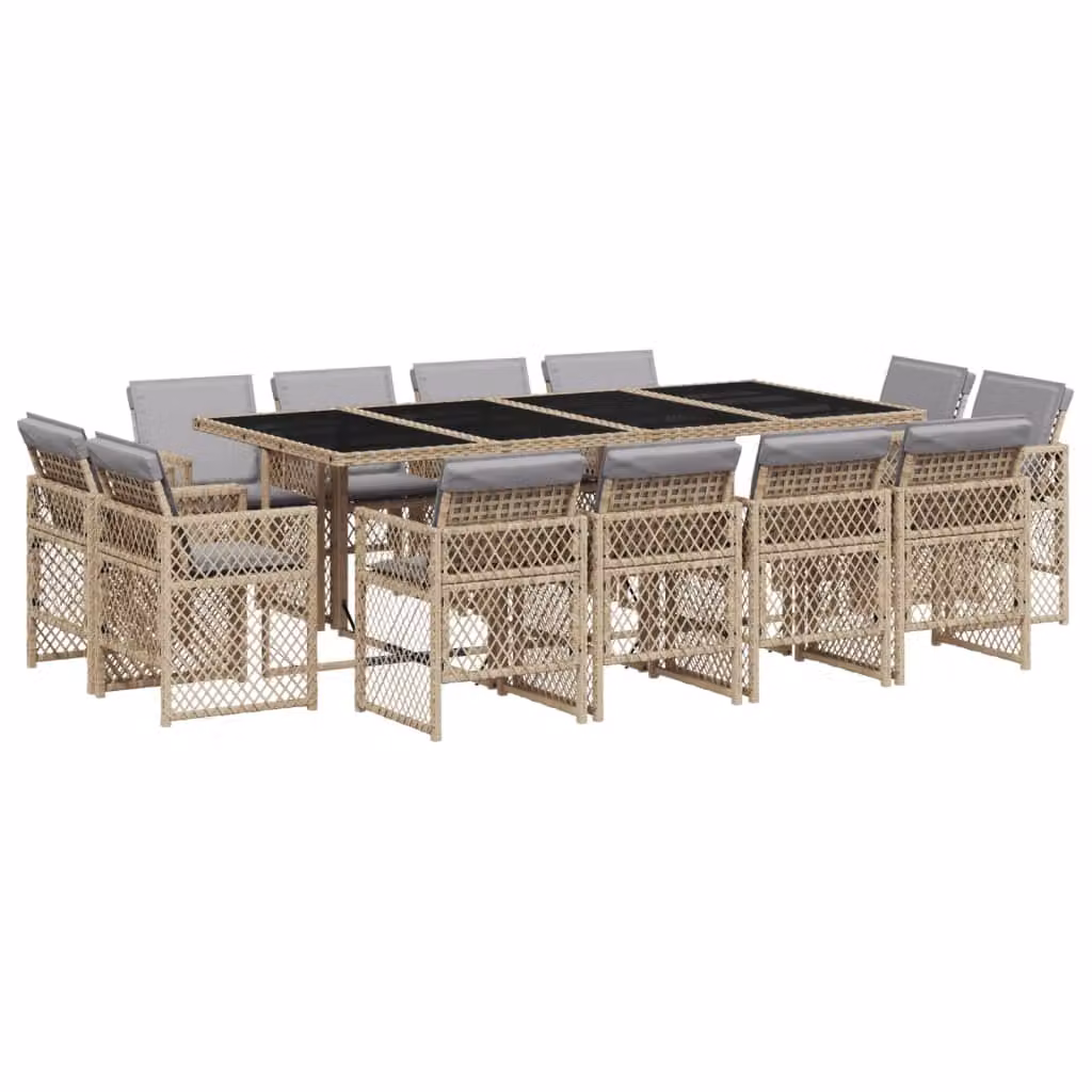 Set Pranzo da Giardino 13 pz con Cuscini Beige Misto Polyrattan