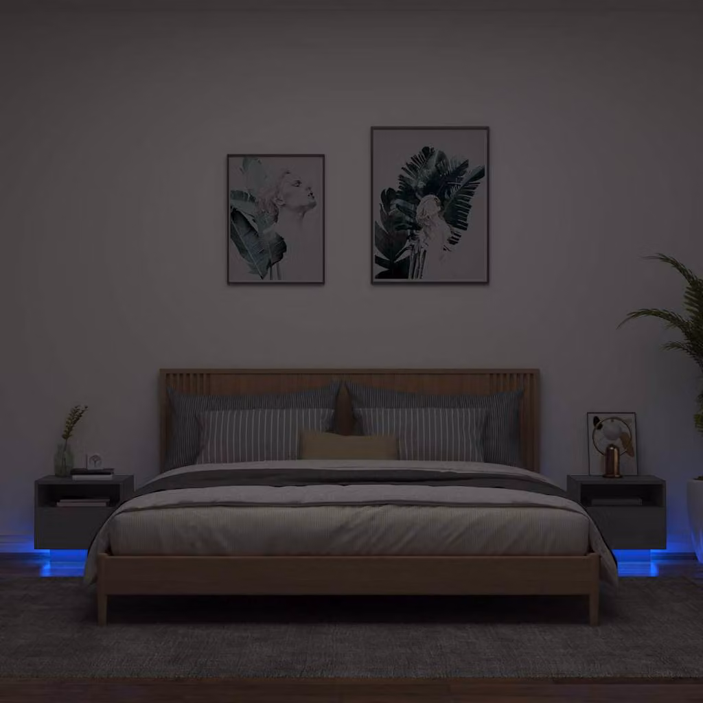 Set di 2 comodini vidaXL con luci LED integrate, colore nero, L 40 cm x P 39 cm x H 37 cm