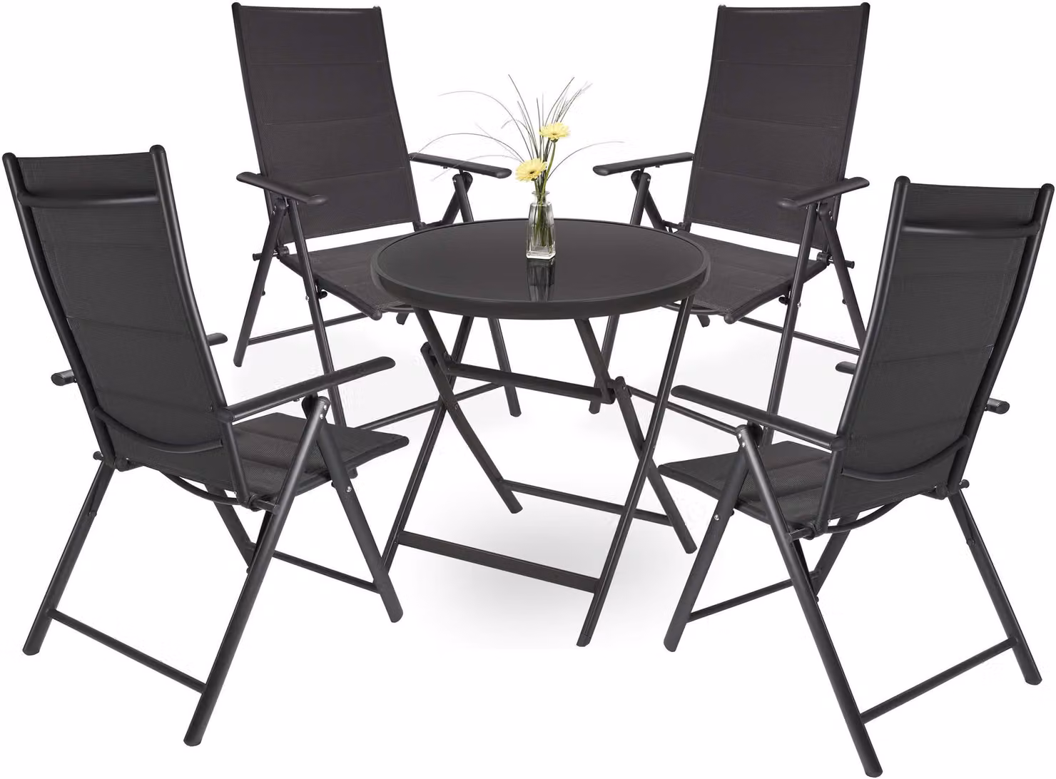 Set da giardino composto da 5 pezzi - Alluminio antracite - 4 sedie con schienale alto