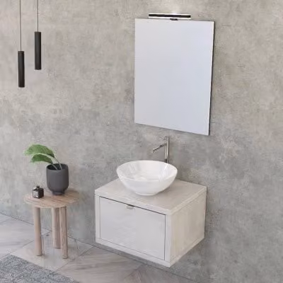 Mobile bagno sospeso INBAGNO Master grigio opaco con lavabo a bacinella, specchio con illuminazione LED e ante soft-close, Larghezza: 60 cm