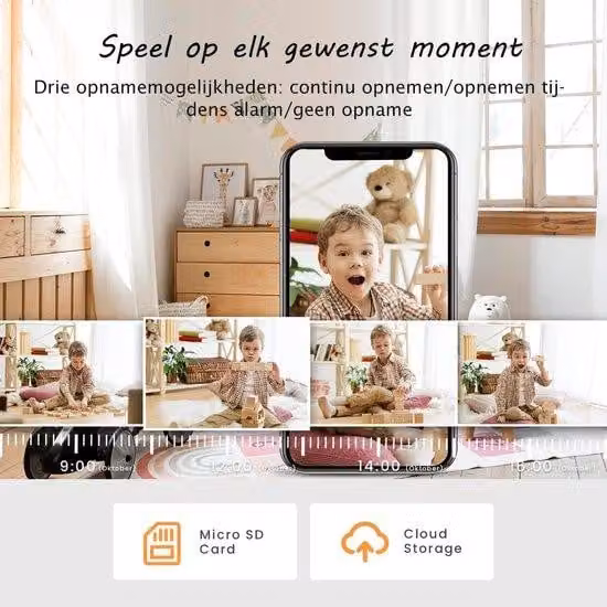 Telecamera di sicurezza da interno wireless con risoluzione Full HD, monitoraggio a 360 gradi, audio a 2 canali, rilevamento del movimento, visione notturna - orientabile e inclinabile - archiviazione su scheda SD e su cloud
