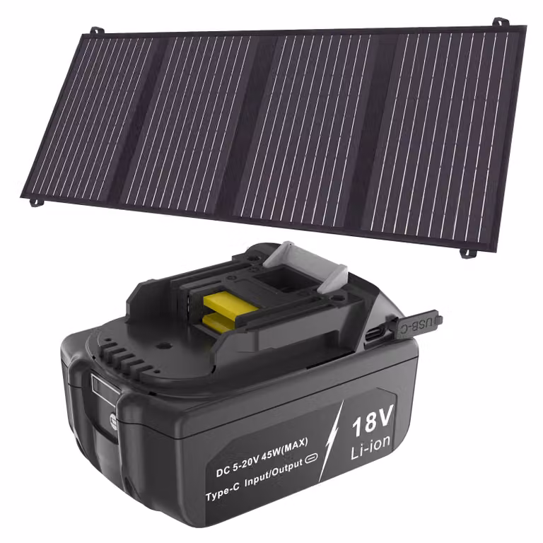 Batteria da 18V, 6000mAh, con porta USB-C PD per la ricarica, compatibile con Makita BL1840, BL1850, BL1840B, BL1850B, BL1860, BL1860B, BL1815, BL1845, LXT400, e dotata di pannello solare da 40W
