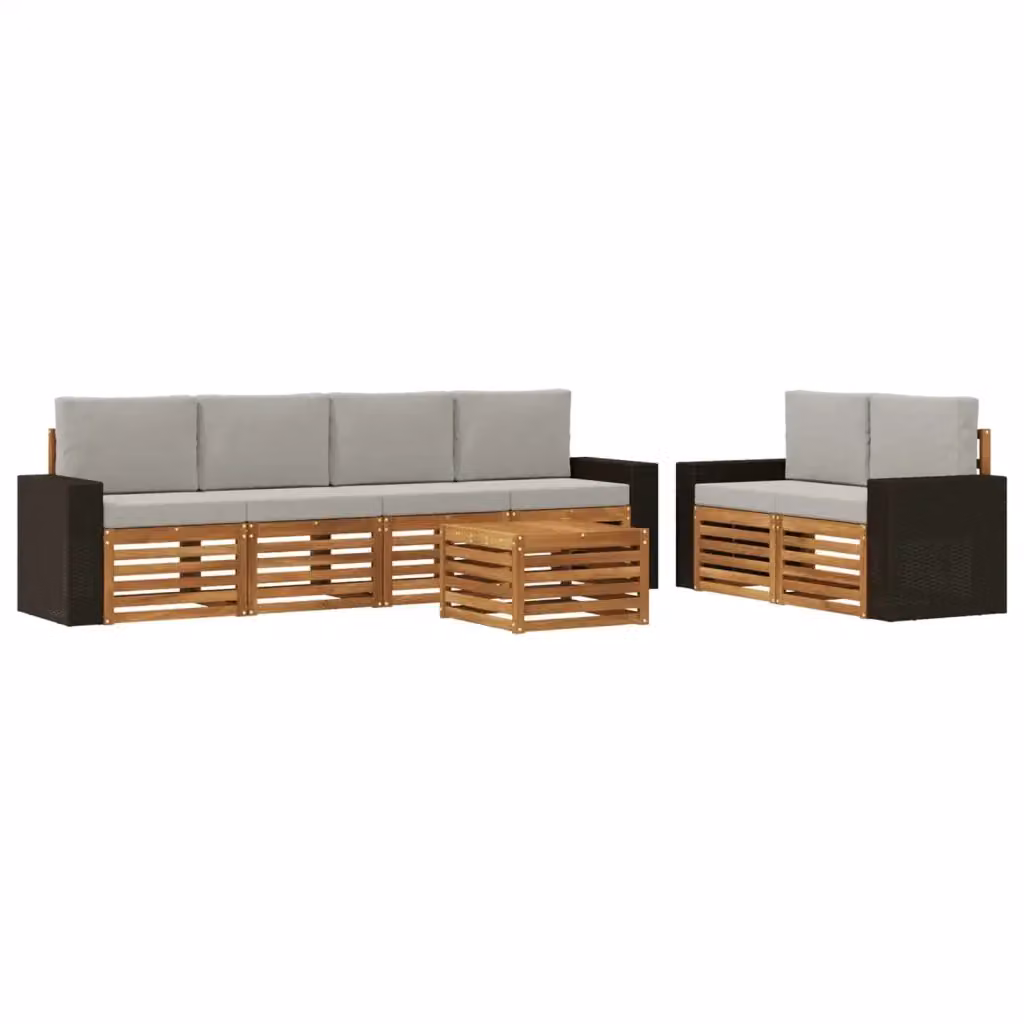 Set di mobili da giardino vidaXL composto da 7 pezzi in legno di acacia con cuscini beige e grigi per esterno – 2
