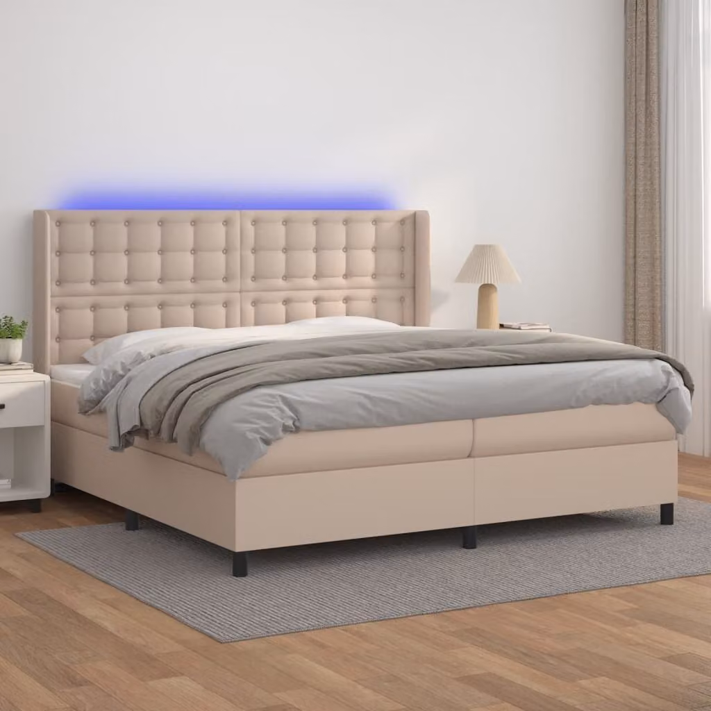 Maison Exclusive - Letto box spring materasso e LED cappuccino 200x200cm pelle artificiale