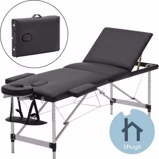 Tavolo di Massaggio Luxe Portatile – Con Supporto Cervicale Regolabile e Borsa Portatile – 186x60cm – Tavolo di Massaggio Professionale - Nero