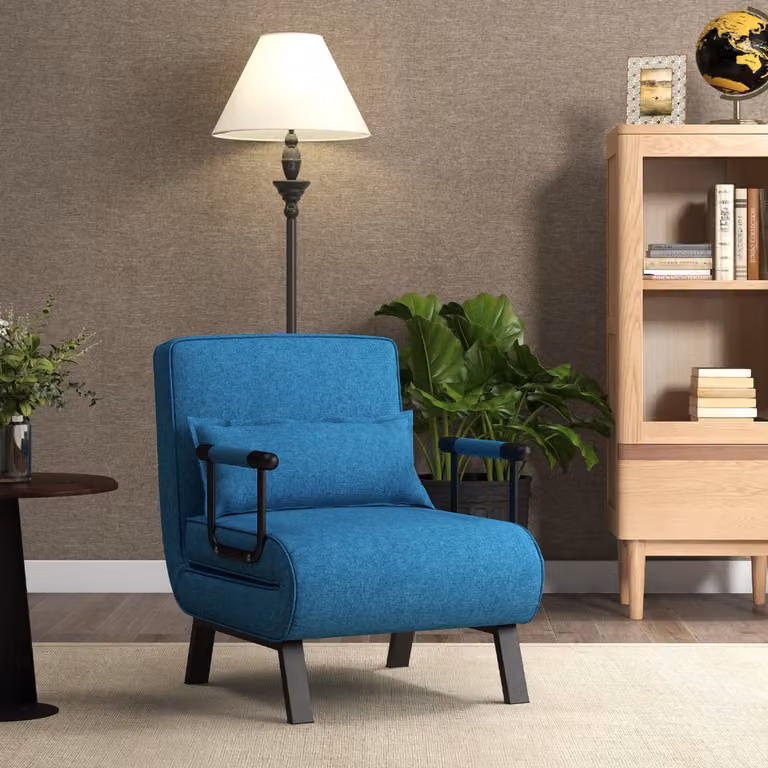 Divano letto trasformabile Costway con schienale regolabile in 6 posizioni e cuscino rimovibile, chaise lounge Blu