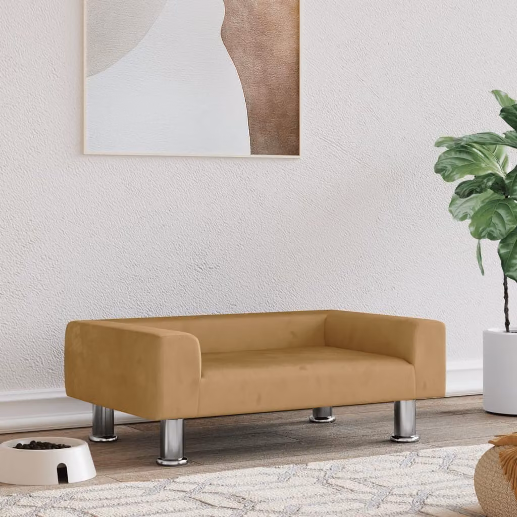 Letto per cani Living Store, colore marrone, dimensioni 70x45x26,5 cm, rivestito in velluto