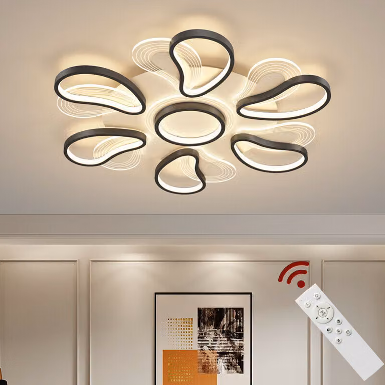 Lampada da soffitto a LED 2139-6HS struttura in metallo laccato nero 82cm con telecomando luce colore/luminosità regolabile dimmerabile lampada da soffitto per soggiorno