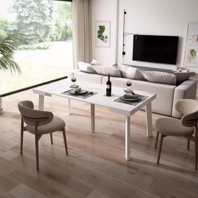 Consolle allungabile, 180x90x73cm, Per 8 persone, Gambe in legno, Bianco RF2992