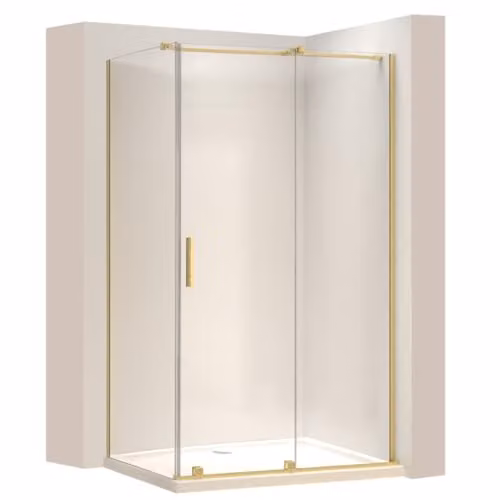 Rea - Cabina Doccia Montana, Oro Spazzolato 140X80, D'Angolo Senza Piatto Doccia, Vetro Di Sicurezza Temperato Trasparente 6mm, Scorrevole, 140 X 80 X 200,5 cm