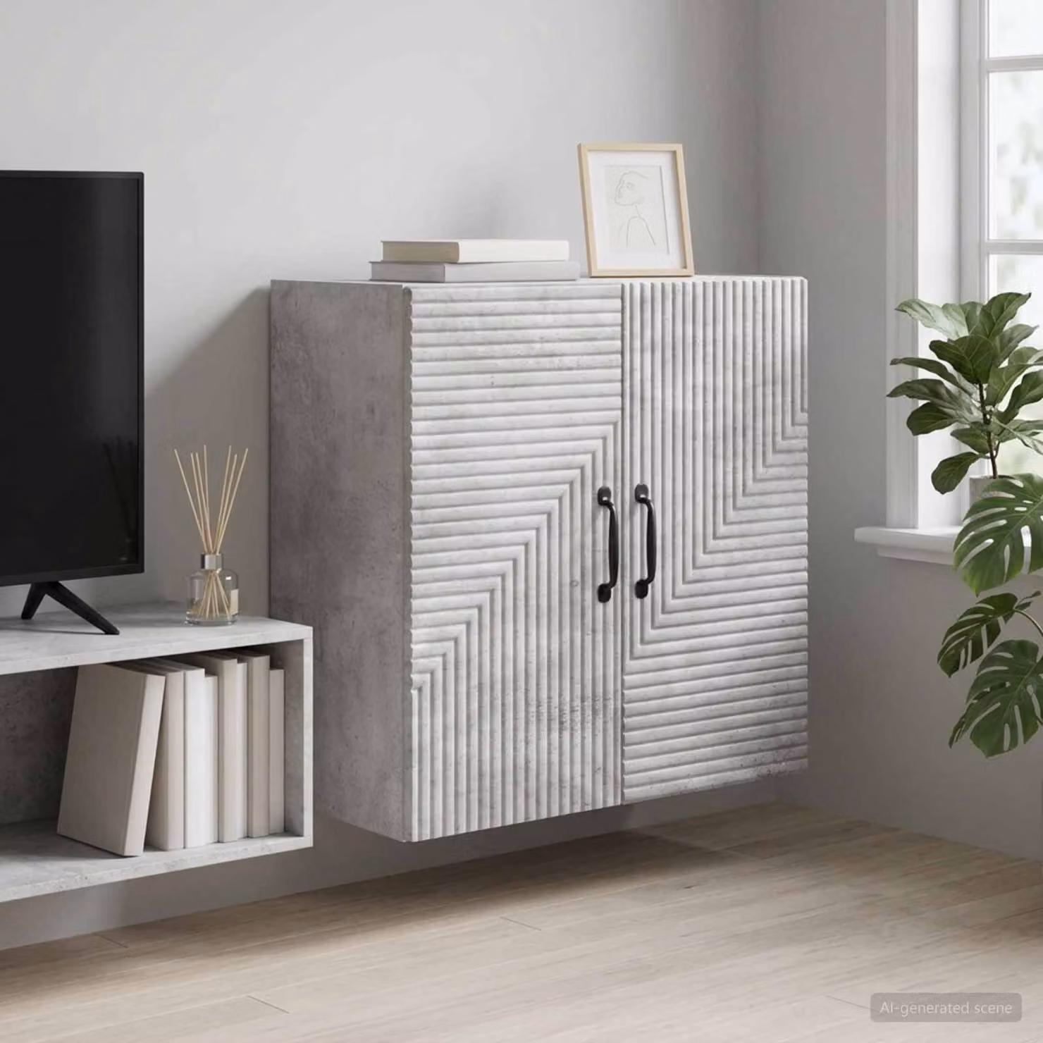 Mobiletto a muro moderno vidaXL in MDF Grigio con ante a battente e ripiani interni L: 59 cm, P: 31 cm, H: 60 cm