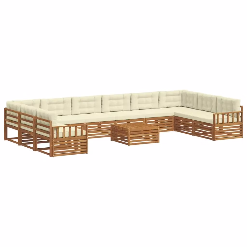 Set di divani da giardino vidaXL in legno di acacia massello, 11 pezzi, colore naturale e crema – 2