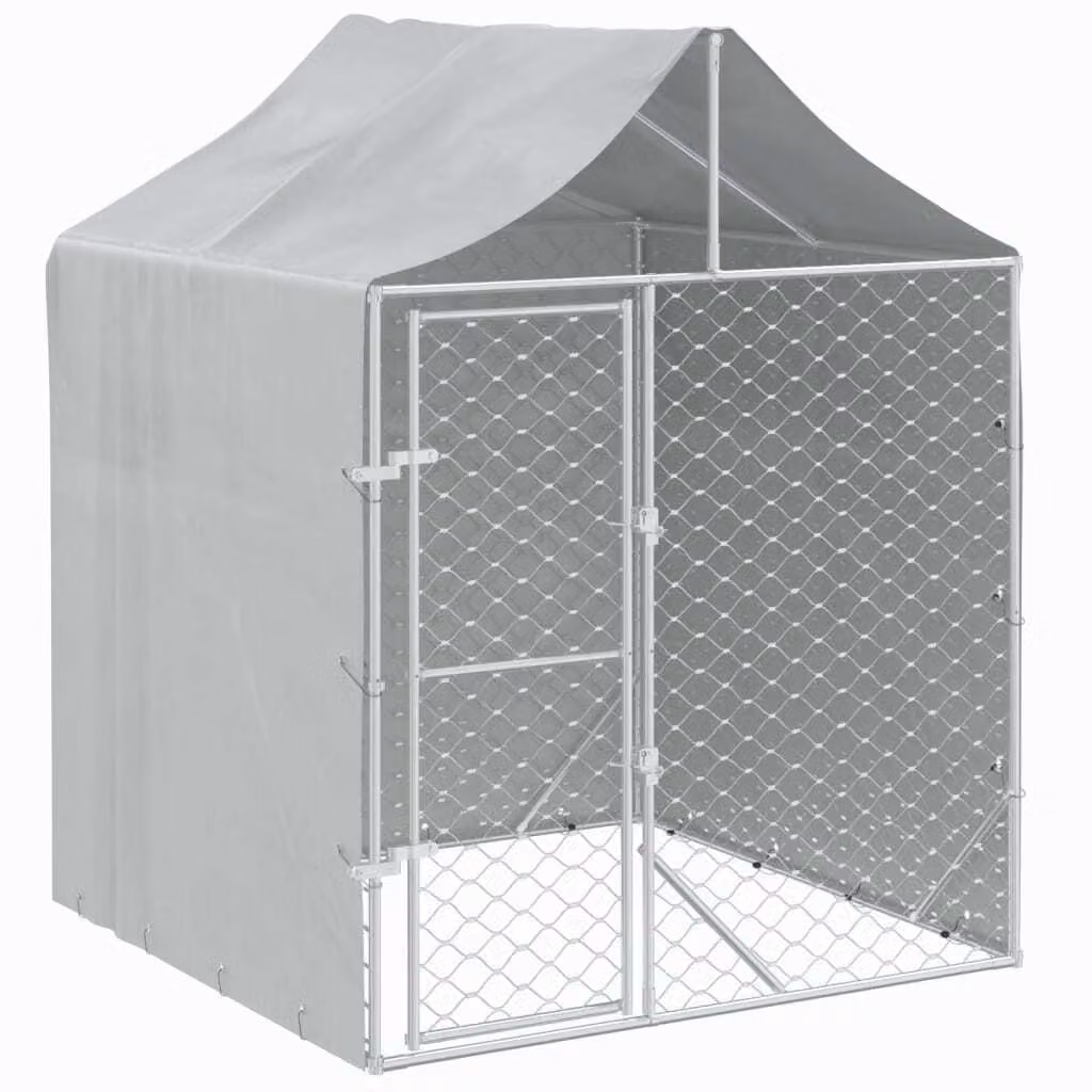 Cuccia Cani da Esterno Tetto Argento 2x2x2,5 m Acciaio Zincato