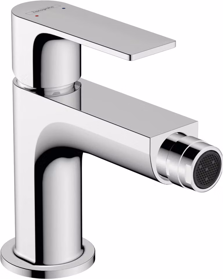 Miscelatore monocomando per bidet, modello Rebris E, cromato, con tirante, a risparmio idrico