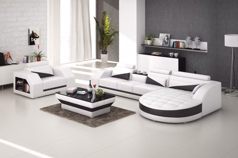 Ledersofa Couch Wohnlandschaft Ecksofa + Sessel Garnitur Design Sofa mit USB