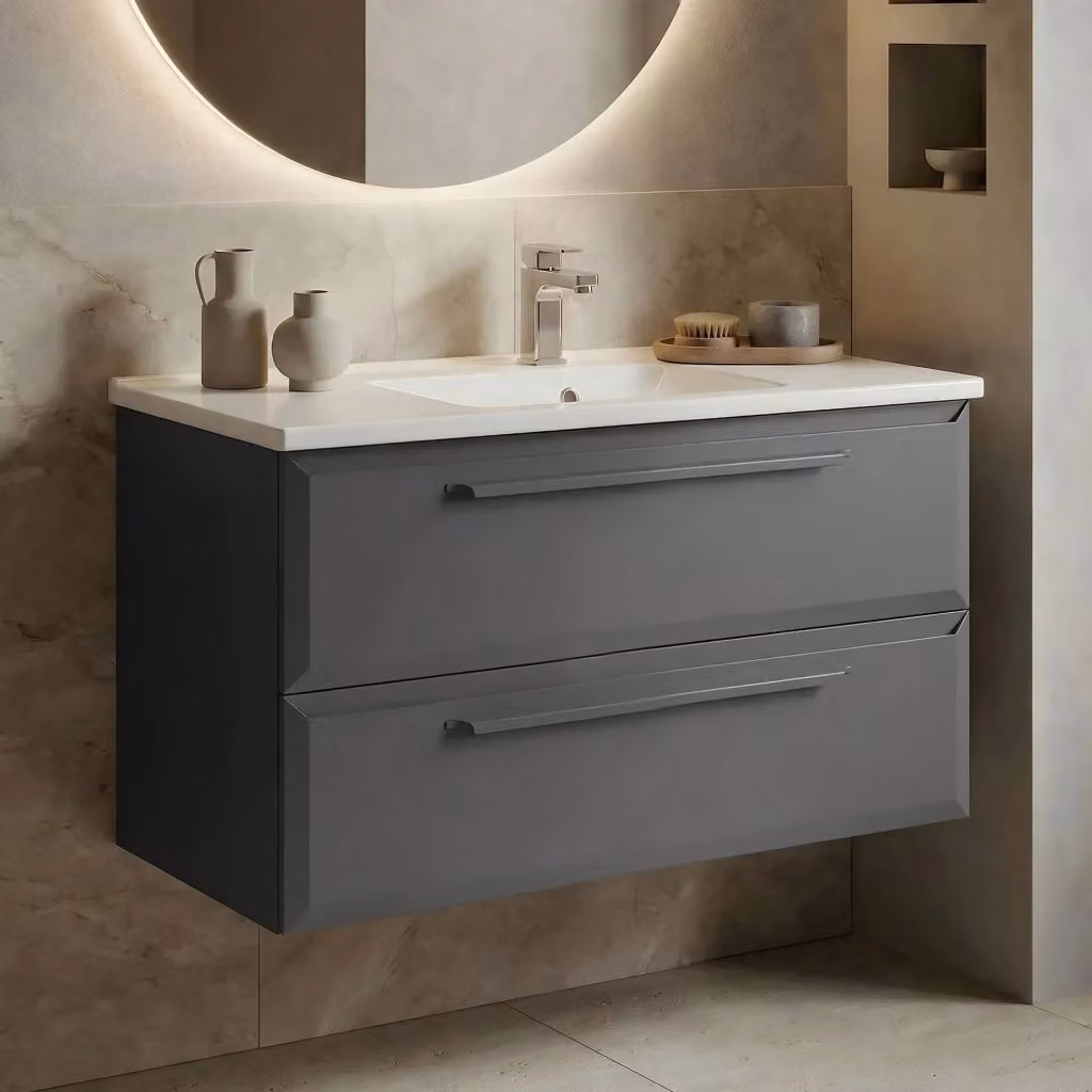 Mobile lavabo moderno Hanah Home Nuvola 100 v2 in MDF lucido antracite, L: 100 cm, P: 50 cm, H: 62 cm – 2