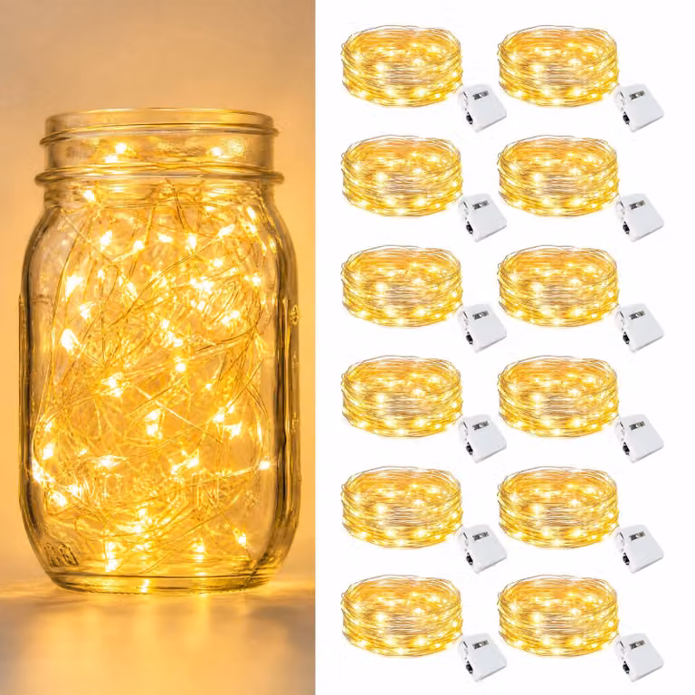 Set di 12 catene luminose a LED, lunghezza 2 metri, 20 LED, luce bianco caldo