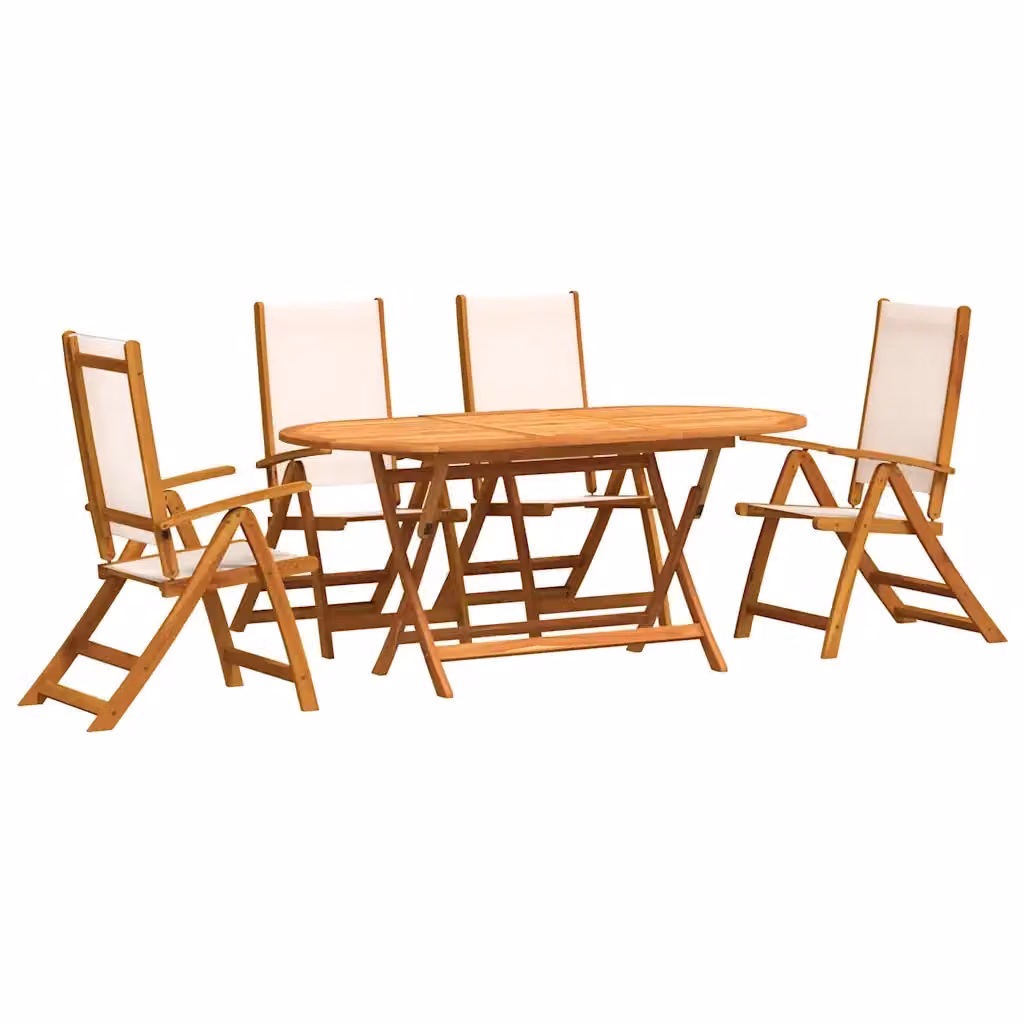 Set Pranzo da Giardino vidaXL in 5 Pezzi in Legno di Acacia e Textilene, Colore Marrone e Beige – 2