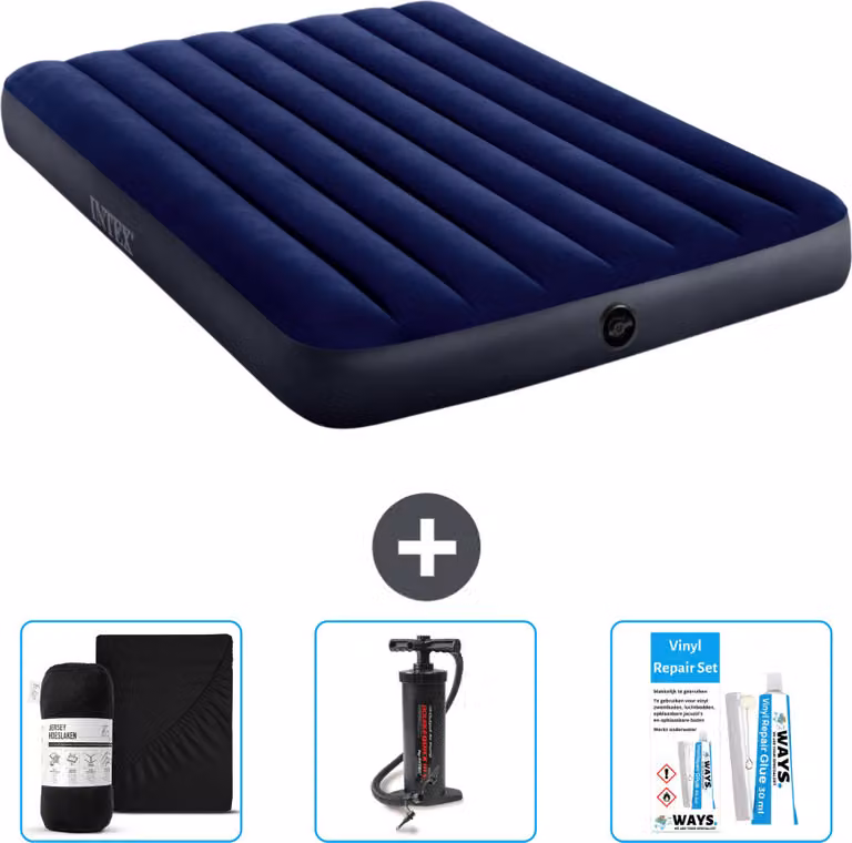 Intex Airbed - Letto matrimoniale - 137 x 191 x 25 cm - Blu - Include lenzuola - Pompa e kit di riparazione