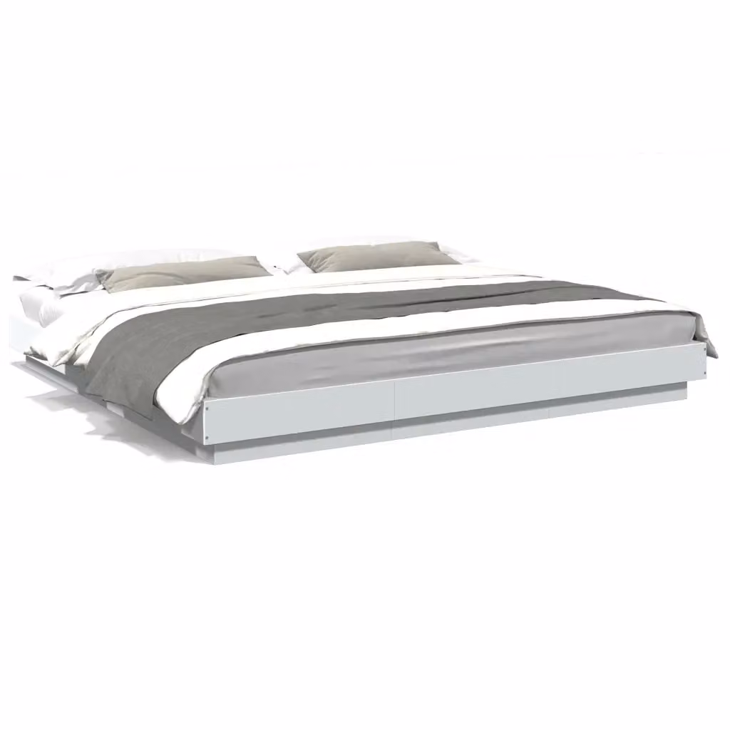 Letto matrimoniale moderno vidaXL bianco con luci LED sottostante e porta USB in legno, L/P/H: 200 x 200 x 220 cm – 2